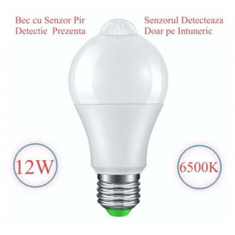 BEC CU LED SI SENZOR DE MISCARE E27 - 12W - 6500K